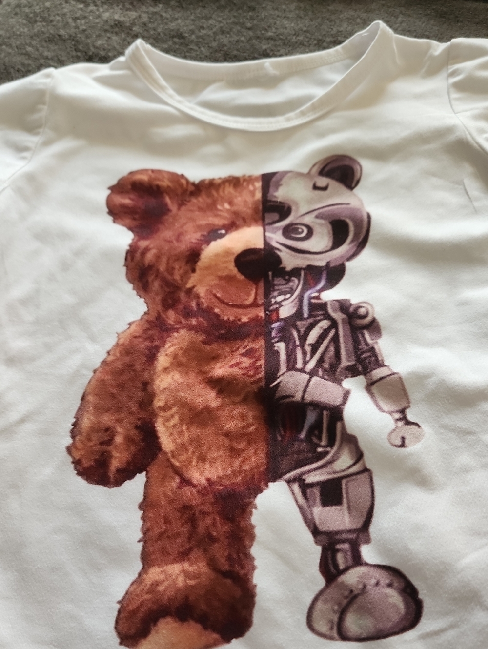 Polo by Ralph Lauren White Tee with Brown Teddy & Silver Robot Graphic